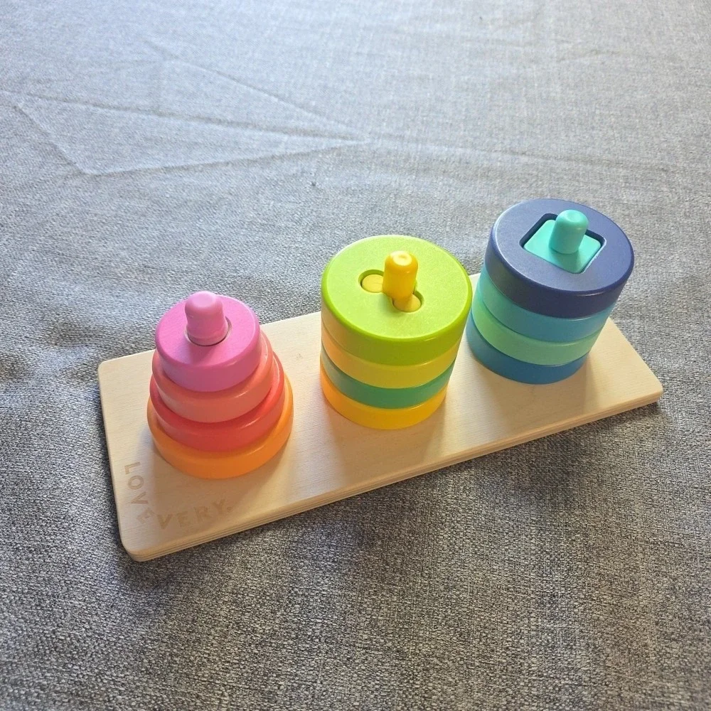LoveVery Wood Sorting, Stacking, Twist, Pivot, Shapes & Colors Board